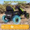 24V ride-on tractor in green with detachable trailer, dual motors, and remote control for kids' outdoor fun.