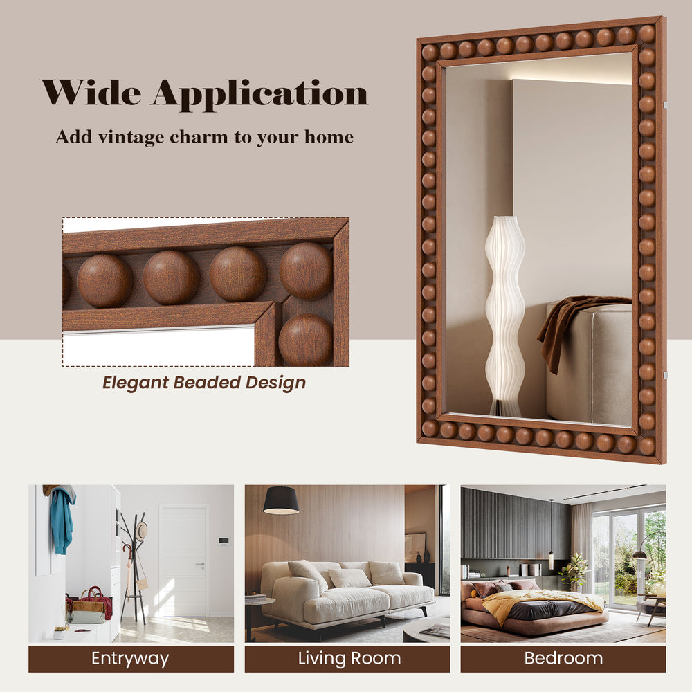 Rustic 24 x 36 inches wall mirror with solid wood beaded frame, perfect for adding vintage charm to living rooms or.