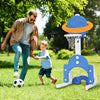 Kids basketball hoop set in blue with adjustable height, featuring a planet backboard for outdoor fun and stability.