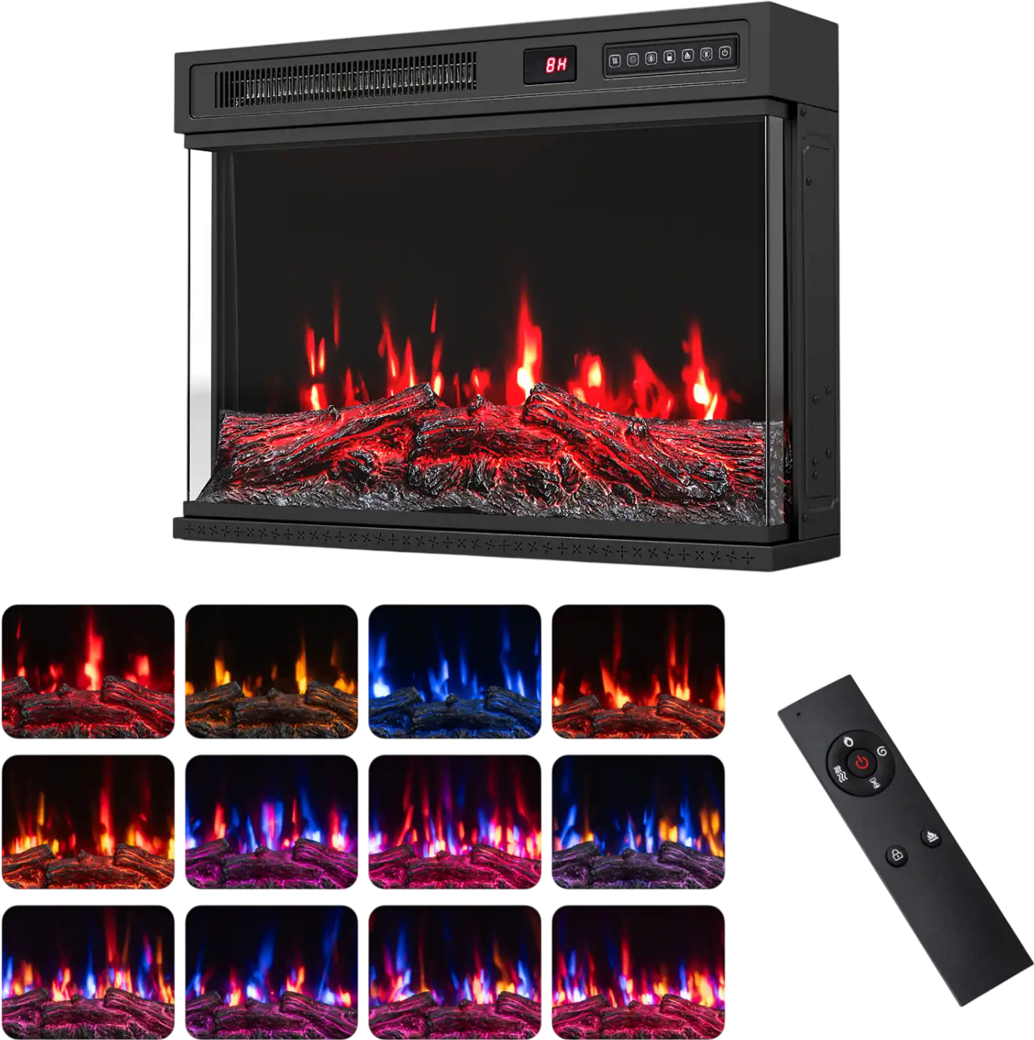 Costway 3-Sided Built-in Electric Fireplace Insert 12 Flame Colors 29992951 New