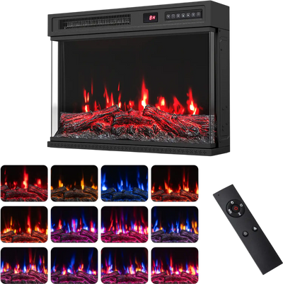 Costway 3-Sided Built-in Electric Fireplace Insert 12 Flame Colors 29992951 New