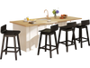 Set of four 24.5-inch black swivel wooden bar stools with rubber wood legs, perfect for kitchen or dining areas.