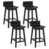 Set of 4 black 24.5-inch swivel wooden bar stools with rubber wood legs and low backs, perfect for dining areas.