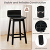 24.5-inch black swivel wooden bar stool with rubber wood legs, low back, and adjustable footpads for stable seating.