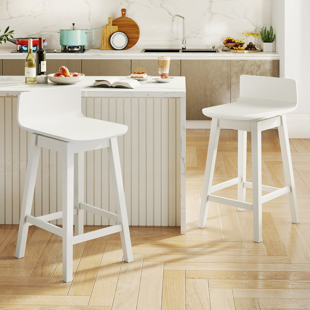 24.5 Inch Swivel Wooden Bar Stools Set of 2 with Rubber Wood Legs and Low Back-White - Gallery View 1 of 8