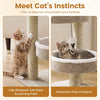 Cat tower featuring fully wrapped jute rope scratching posts and plush perches with a dangling ball for playful fun.