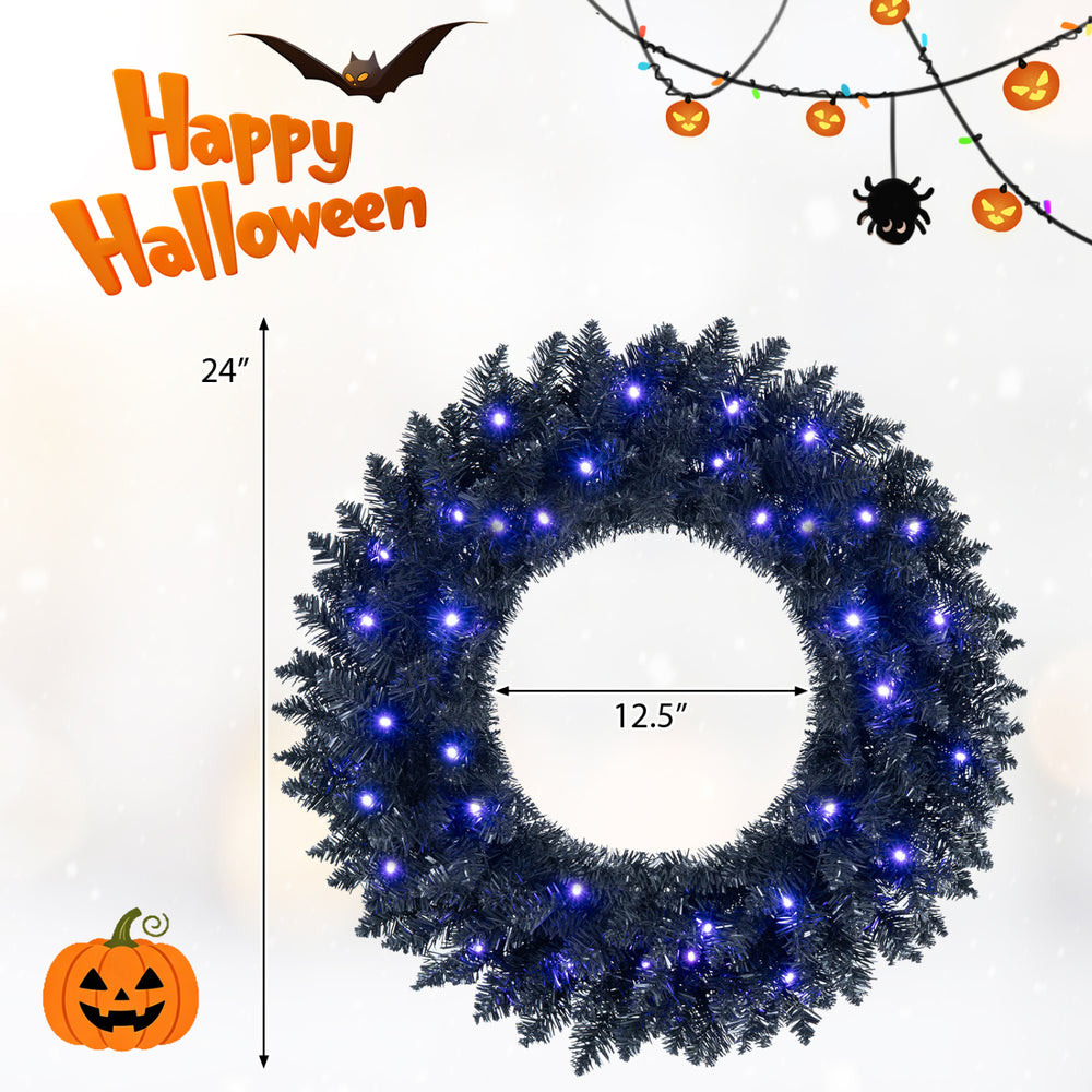 24-inch pre-lit artificial Christmas wreath with 143 lush branch tips and 10 pine cones, ideal for festive entryway decoration.