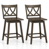 Set of 2 wooden bar stools with rubber wood frame, 24-inch height, featuring a 360° swivel seat and elegant design.