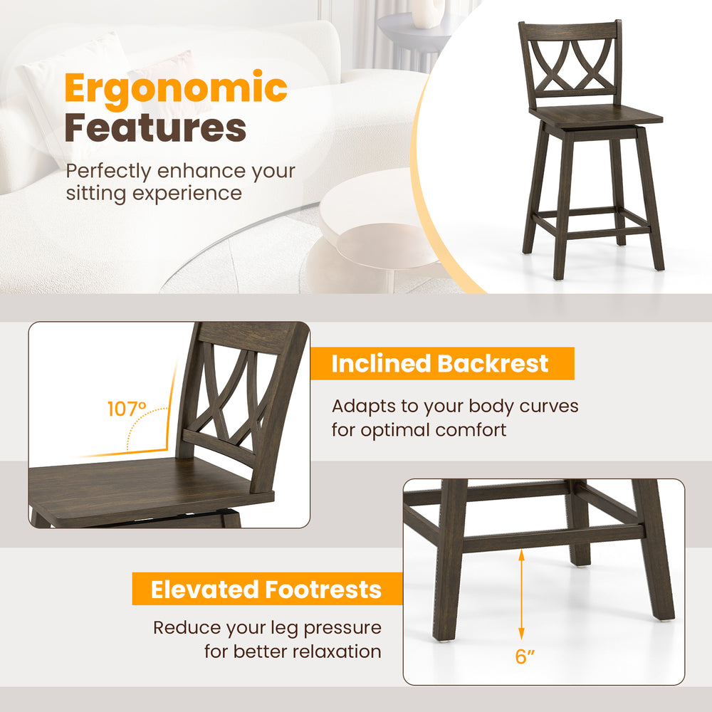Wooden bar stool with a 107° inclined backrest and elevated footrests for optimal comfort, perfect for kitchen islands.
