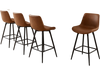 Set of 4 brown 24-inch bar stools with backs and footrests, featuring faux leather upholstery and sturdy metal legs.