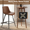 Brown 24-inch bar stool with curved back and footrest, featuring a heavy-duty metal frame for added stability.
