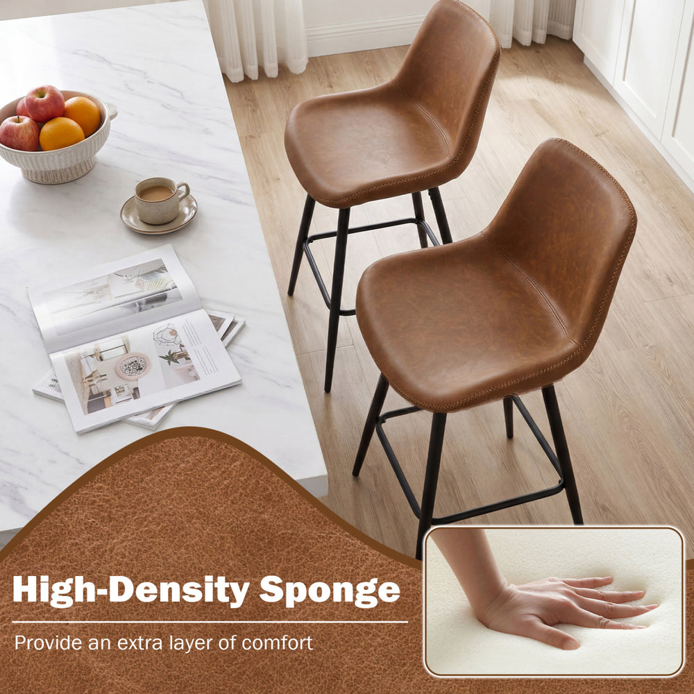 Brown 24-inch bar stools set of 2 with backs and footrests, featuring high-density sponge for added comfort.