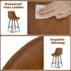 Brown 24-inch bar stool with back and footrest, featuring waterproof faux leather and exquisite stitching detail.