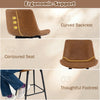 Curved backrest and contoured seat of 24-inch brown bar stools with footrests for ergonomic support.