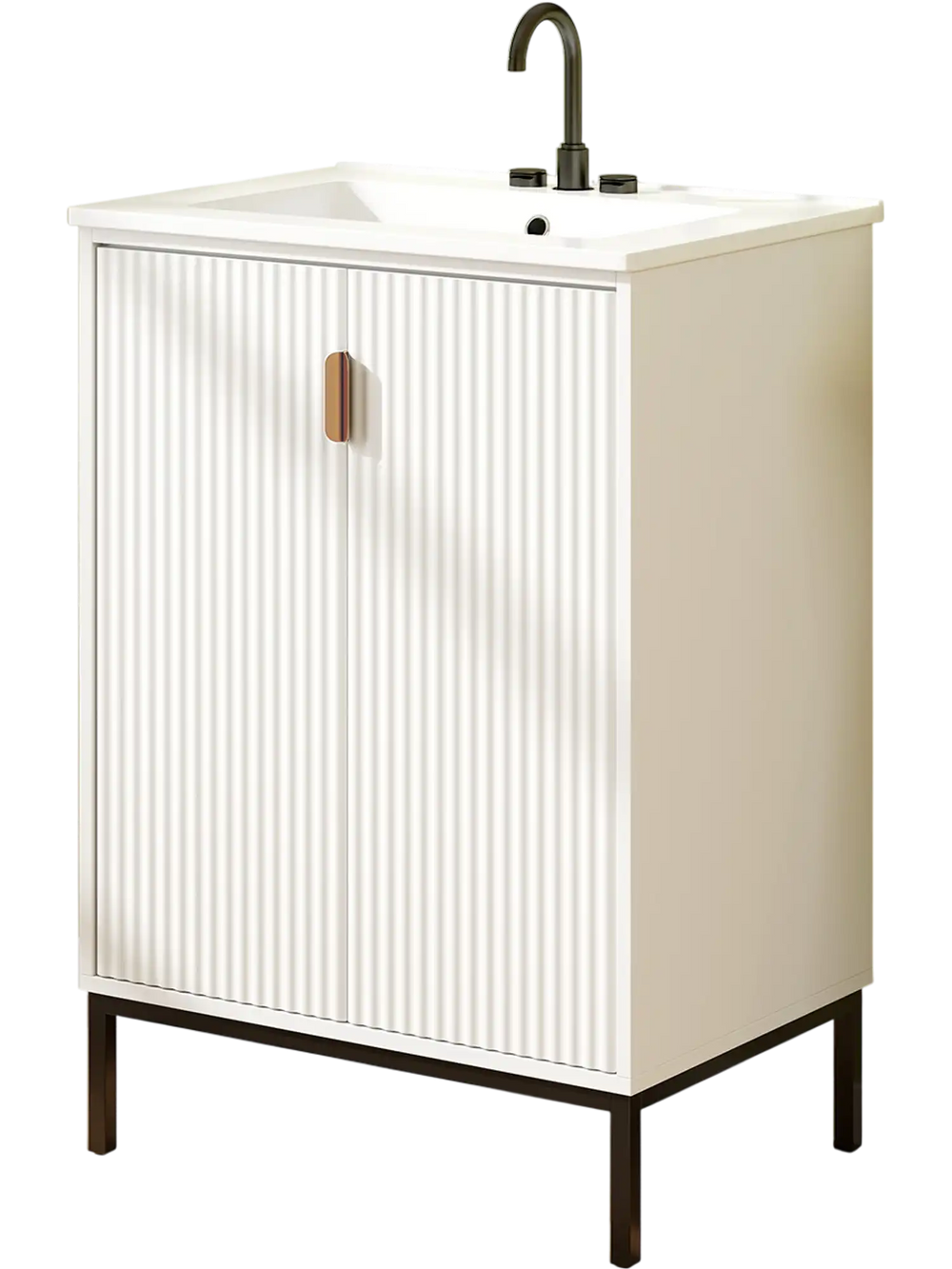 24-inch white bathroom vanity with sink combo, double door cabinet, adjustable shelf, and sturdy metal legs for.