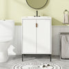 24-inch white bathroom vanity with sink combo, featuring double doors, adjustable shelf, and sturdy metal legs for.
