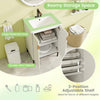 24-inch white bathroom vanity with sink, double-door cabinet, and 3-position adjustable shelf for customizable storage.