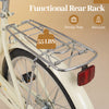 Rear rack of a 24-inch beach cruiser bike, designed to hold up to 55 lbs for storage and convenience.