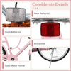 Front and rear reflectors on the 24-inch pink beach cruiser bike for enhanced safety and visibility while riding.