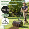 24-inch compost spreader with reinforced metal construction and adjustable T-shaped handle for efficient lawn.