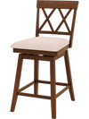 Counter height barstool with backrest and upholstered seat cushion in oak, ideal for kitchen or dining room use.