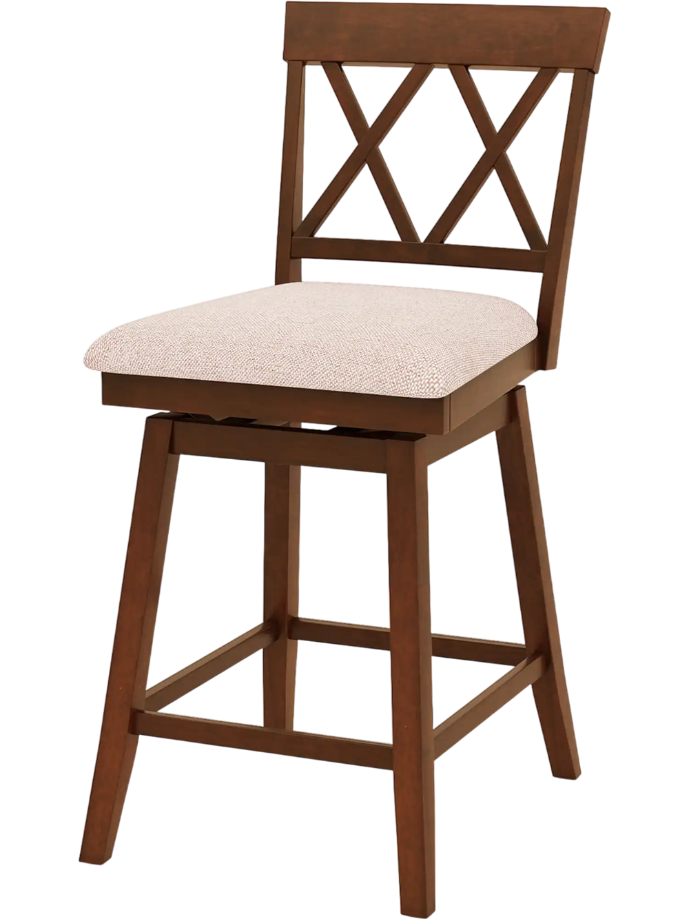 Counter height barstool with backrest and upholstered seat cushion in oak, ideal for kitchen or dining room use.