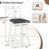 Dimension chart for 24-inch white counter height barstool with backrest and upholstered seat cushion for kitchen use.