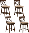 Set of 4 counter height barstools with backrest and upholstered seat cushions in rubber wood for dining or bar use.