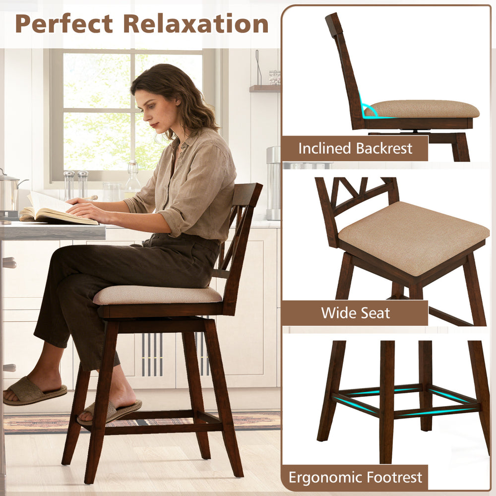 24-inch counter height barstool set with ergonomic backrest, upholstered seat cushion, and integrated footrest for.