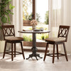 Set of two 24-inch counter height barstools with backrest and upholstered seat cushions, perfect for dining areas.