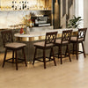 Set of 4 counter height barstools with backrest, upholstered seat, and rubber wood frame for dining or bar use.