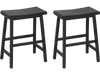 Set of 2 black 24-inch counter height stools with ergonomic saddle seats and solid rubber wood legs for kitchen islands.