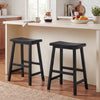 Set of 2 black 24-inch counter height stools with ergonomic saddle seats, perfect for kitchen island seating.