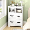 24-inch white floor cabinet featuring 2 open compartments and 2 large drawers for organized storage in any room.