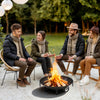24-inch heavy-duty metal fire pit bowl with handles, ideal for cozy gatherings and outdoor relaxation.