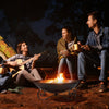 24-inch heavy-duty metal fire pit bowl with handles, perfect for cozy outdoor gatherings and bonfires with friends.