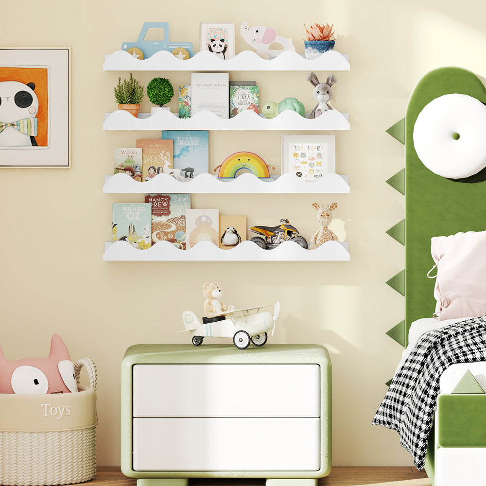 24 Inch Kids Bookshelf Set of 4 Wall-Mounted Picture Ledge Shelf-White - Gallery View 1 of 10