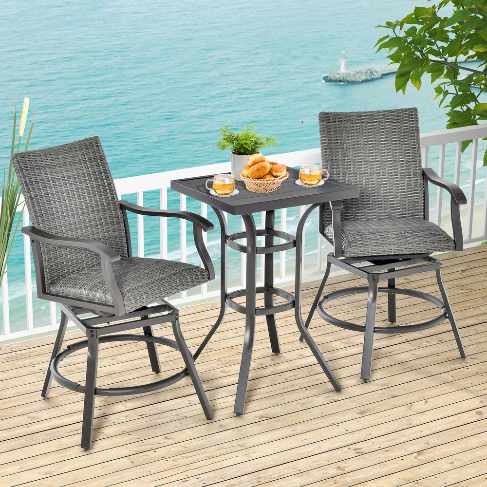 24-inch patio bar height table with aluminum tabletop and adjustable foot pads, perfect for outdoor dining on the.