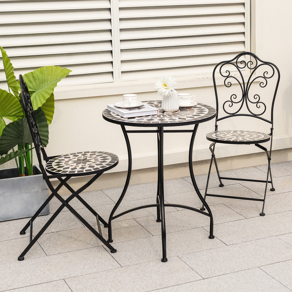 24 Inch Patio Bistro Table with Ceramic Tile Tabletop-Black - Gallery View 1 of 8