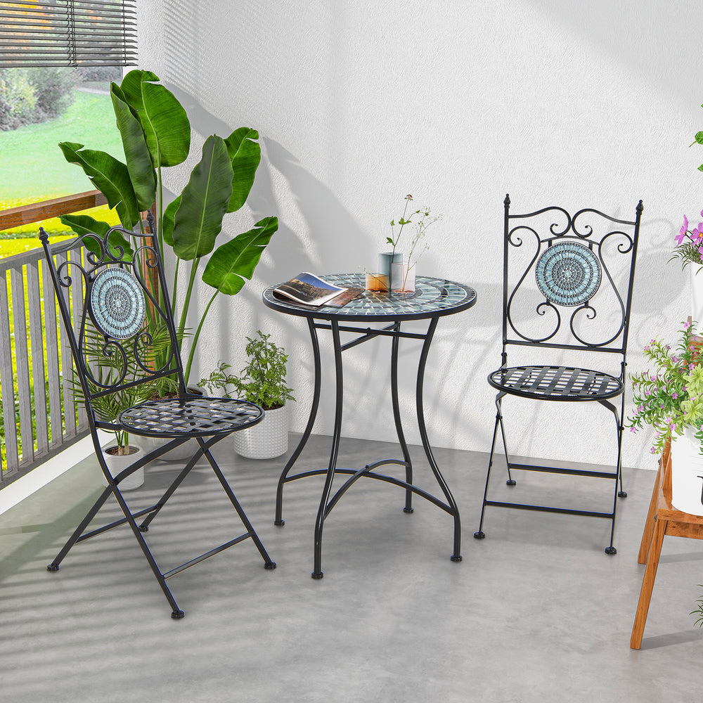24 Inch Patio Bistro Table with Ceramic Tile Tabletop-Blue - Gallery View 1 of 8