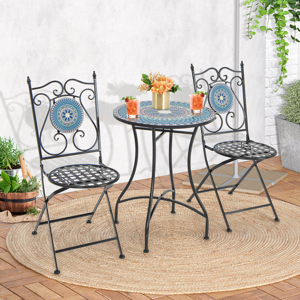 24 Inch Patio Bistro Table with Ceramic Tile Tabletop-Multicolor - Gallery View 1 of 8
