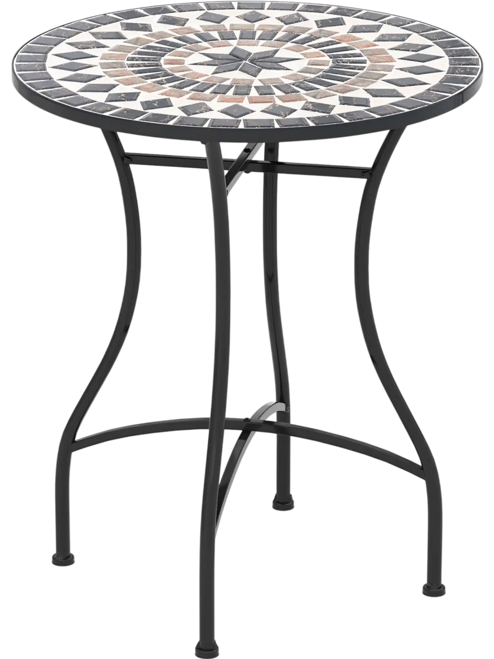 24-inch patio bistro table with ceramic tile tabletop and black metal frame, perfect for indoor or outdoor use.