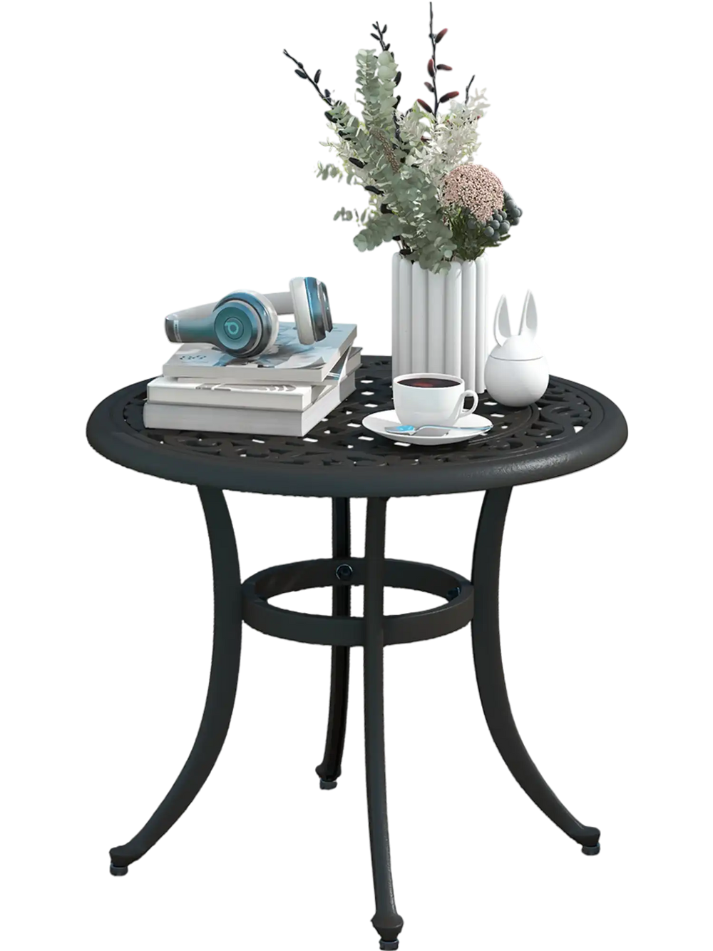 24-inch patio side table in rustic brown with elegant patterns, perfect for poolside or balcony use.