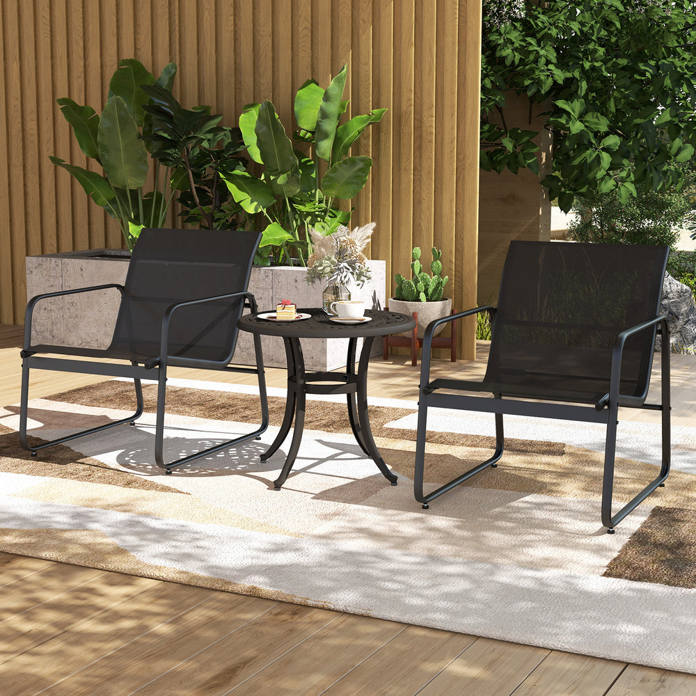 24-inch rustic brown patio side table with elegant patterns, adjustable footpads, perfect for poolside or balcony use.