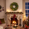 Pre-lit 24" Christmas wreath with 50 LED lights, natural pine cones, and lush green branches for festive decor.
