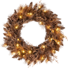 24-inch pre-lit Christmas wreath with 105 branch tips, 35 warm white LED lights, and natural pine cones for festive.