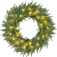 24 Inch Pre-lit Christmas Wreath with 108 Branch Tips and 35 Warm White LED Lights for Wall Window