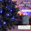 24-inch pre-lit Halloween wreath featuring 35 purple LED lights, perfect for adding a spooky atmosphere to your decor.
