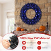 24-inch pre-lit Halloween wreath with 35 purple LED lights made of odorless PVC, perfect for festive indoor decoration.