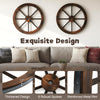 Set of 2 decorative wooden wagon wheels, 24 inches, carbonized solid fir wood with robust metal rim for rustic decor.